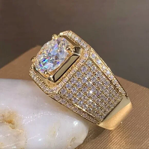 NEW 18k Yellow Gold Diamond Ring Band Chunky Gold Wide Ring Band - Picture 5 of 5